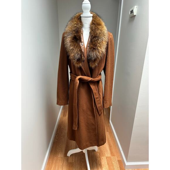 Ellen Tracy Vintage Fur Lined Wool Coat Brown Camel size Medium - Picture 1 of 10